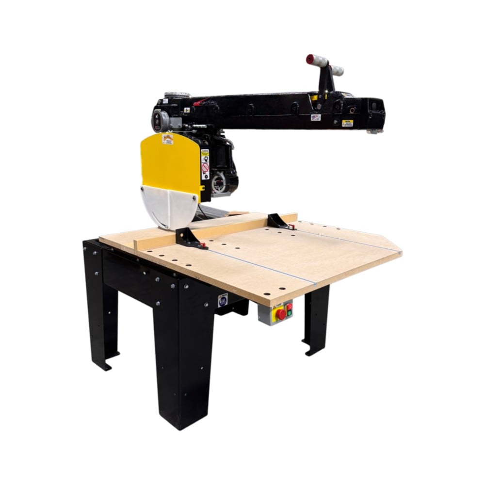 20-inch Super Duty Radial Arm Saw with wood table and clamps