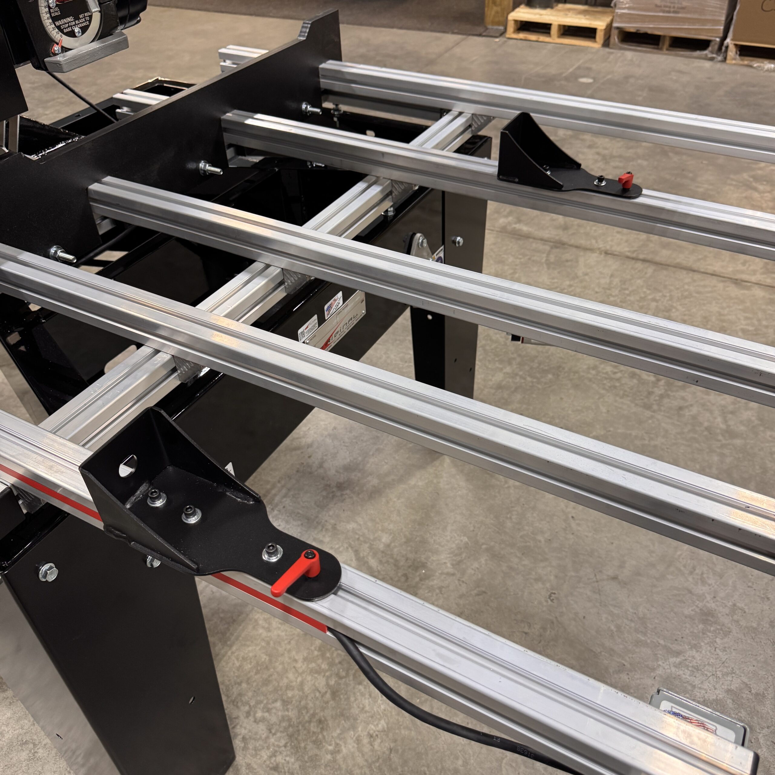 Metal cutting table and clamps on the 3579-16M Super Duty Radial Arm Saw