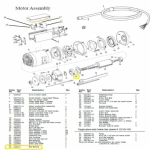 Parts breakdown showing where to locate the Ball Bearing in a motor of an Original Saw Company Radial Arm Saw