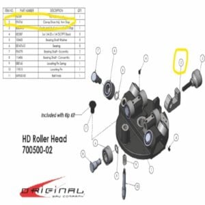 Parts breakdown showing where to locate the Riplock in an Original Saw Company Heavy Duty Radial Arm Saw Rollerhead