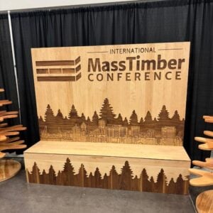 International Mass Timber Conference wood signage display