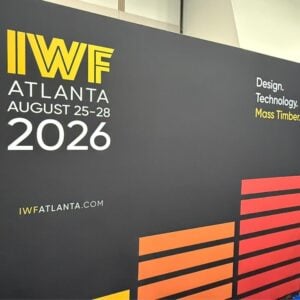 IWF Atlanta 2026 signage highlighting mass timber and woodworking industry event