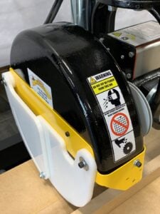 Original Saw 14-inch Heavy Duty Radial Arm Saw blade guard designed to improve operator safety during production crosscutting.