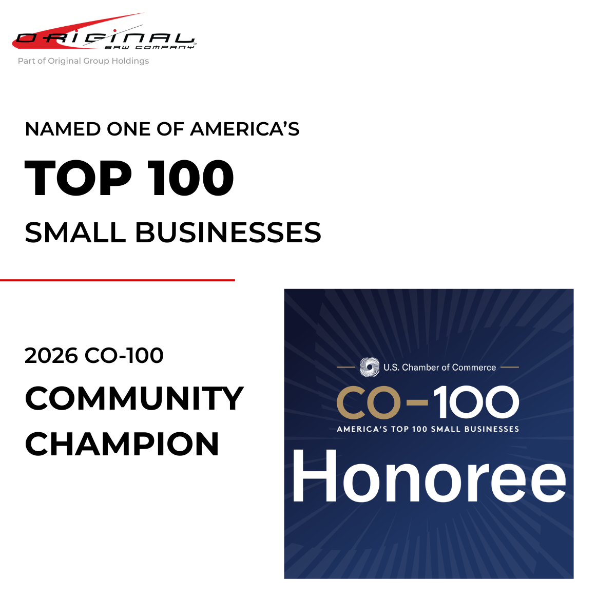 CO-100 Honoree Original Group Holdings named a 2026 CO-100 honoree and Community Champion among America’s Top 100 Small Businesses