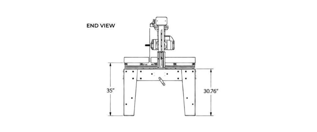 Original Saw industrial Beam Saw end view and dimensions