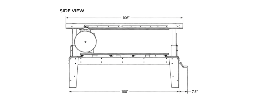 Original Saw industrial Beam Saw side view and dimensions